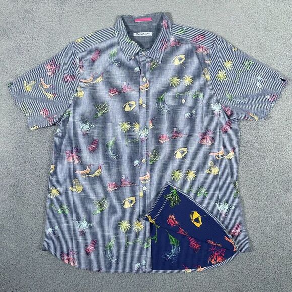 Tommy Bahama Other - Tommy Bahama‎ Shirt Mens Size Large Blue Reverse Print Beach Hawaiian Button Up